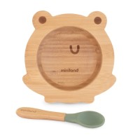 Дитяча бамбукова тарілка на присосці з ложкою Wooden Bowl Frog