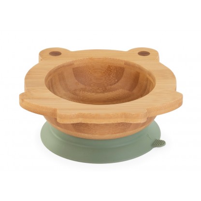 Дитяча бамбукова тарілка на присосці з ложкою Wooden Bowl Frog