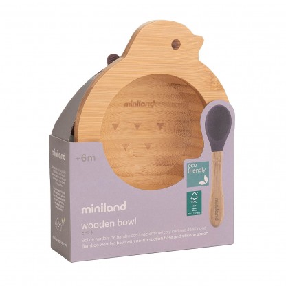 Детская бамбуковая тарелка на присоске с ложкой Wooden Blow Chip