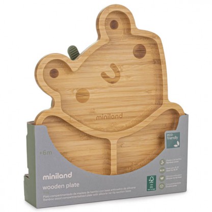 Дитяча бамбукова секційна тарілка на присосці Miniland Frog