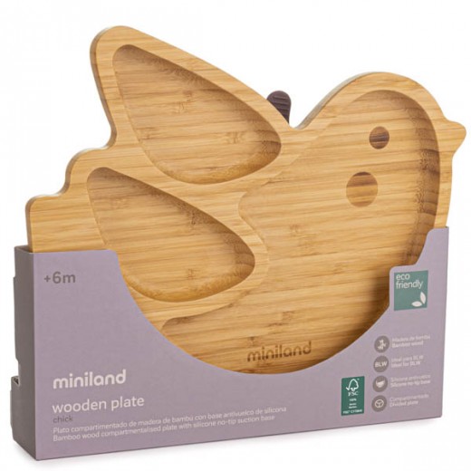 Детская бамбуковая секционная тарелка на присоске Miniland Chick