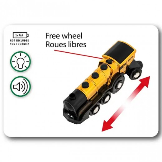 Могучий золотой локомотив для железной дороги BRIO на батарейках