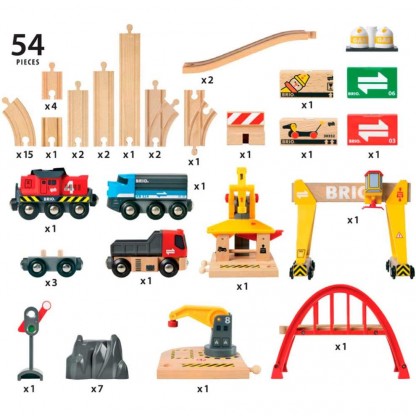 Деревянная железная дорога BRIO с грузовым поездом и кранами