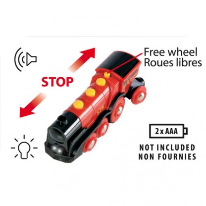 Могутній червоний локомотив для залізниці BRIO на батарейках