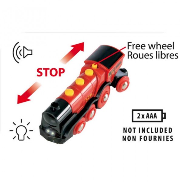 Могутній червоний локомотив для залізниці BRIO на батарейках