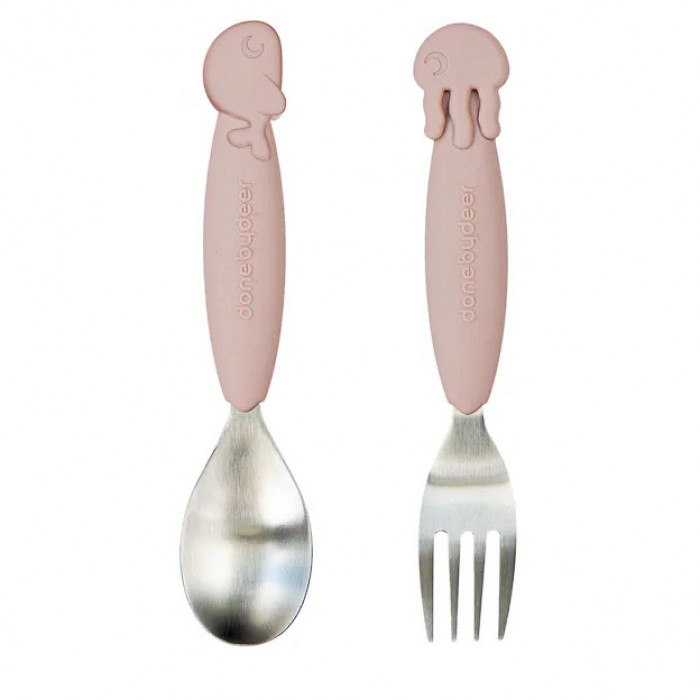Набір ложка та виделка Done by Deer Easy-grip Sea Friends, пудровий