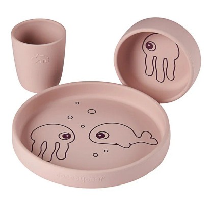 Силіконовий набір посуду Done by Deer Sea Friends, пудровий