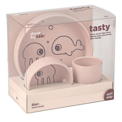 Силіконовий набір посуду Done by Deer Sea Friends, пудровий