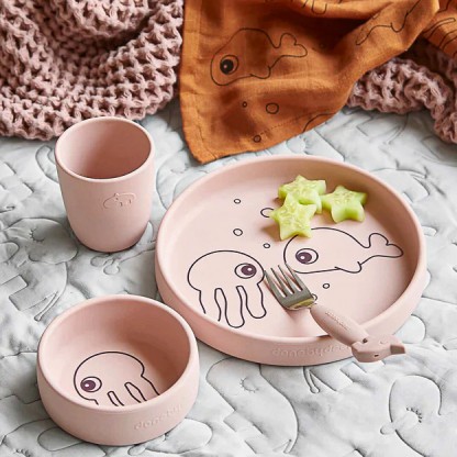 Силіконовий набір посуду Done by Deer Sea Friends, пудровий