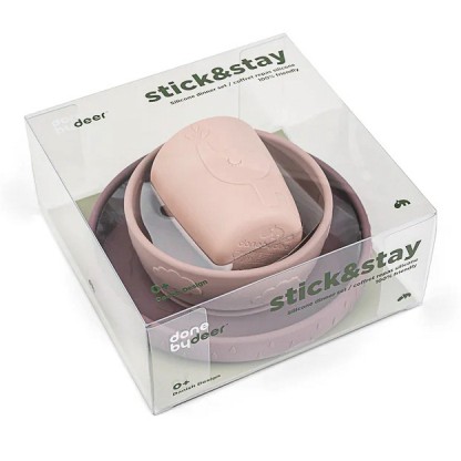 Силіконовий набір посуду Done by Deer Stick&Stay Deer Friends, пудровий