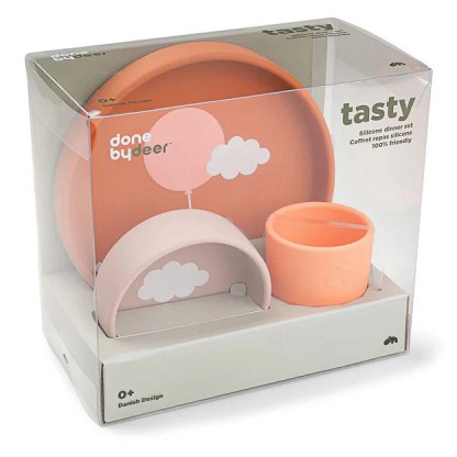 Силіконовий набір дитячого посуду Done by Deer Happy Clouds, папая