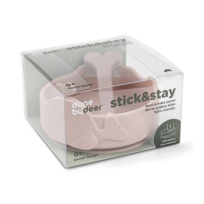 Силіконова миска з присоскою та ложка Done by Deer Stick&Stay Wally, пудрова
