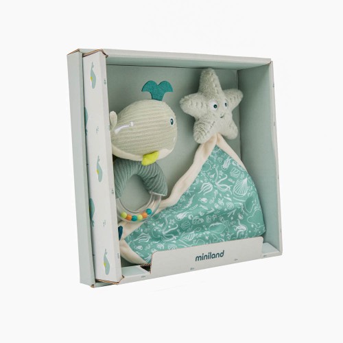Перший подарунок малюку Miniland «Океан» - комфортер та брязкальце