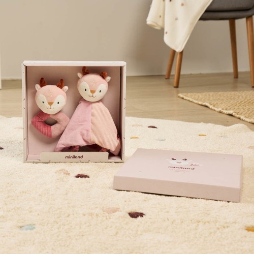 Подарочный набор для младенца Miniland «Оленя» (комфортер + погремушка)