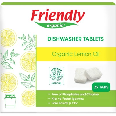 Таблетки для миття посуду в посудомийній машині Friendly Organic, лимон 25 шт.