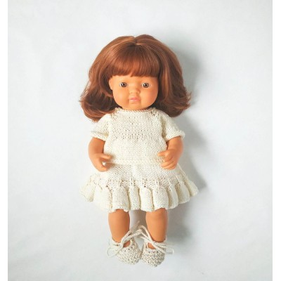В'язаний комплект спідниця+жакет з пінетки для ляльок Miniland 38 см