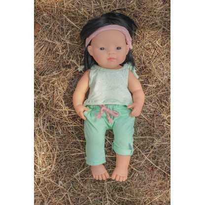 Літній комплект одягу для ляльок 38 см: маєчка, штанці і пов’язка