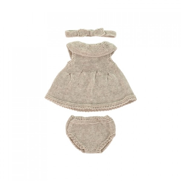 Платье для пупсов Miniland 32 см с повязкой для волос, песочное