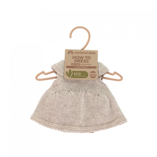 Платье для пупсов Miniland 32 см с повязкой для волос, песочное
