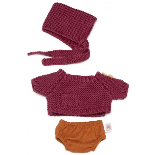 Комплект кофточка з трусиками та шапочкою для ляльок Miniland 21 см