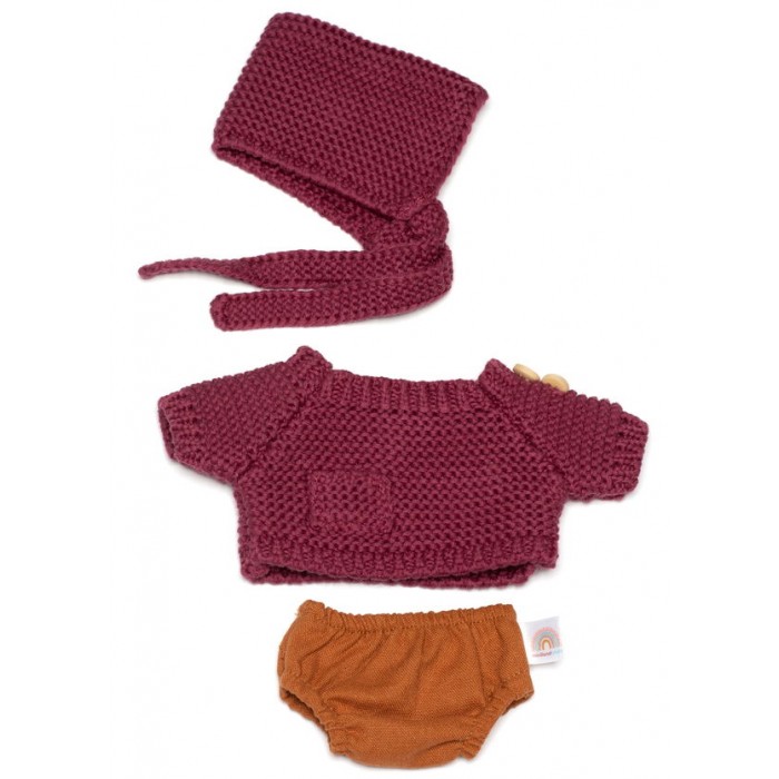 Комплект кофточка з трусиками та шапочкою для ляльок Miniland 21 см