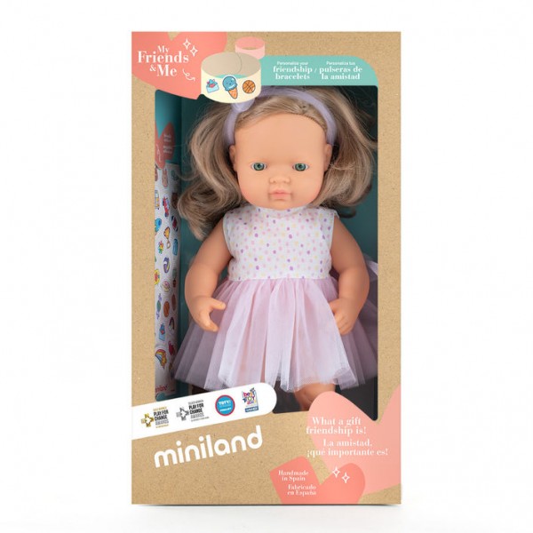 Кукла Miniland 38 см девочка зеленоглазая блондинка в одежде