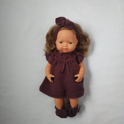 В'язане плаття з пінетками для ляльок Miniland 38 см гранат