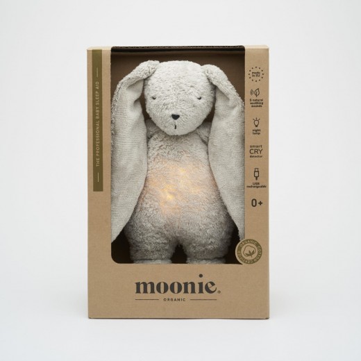 Музичний органічний зайчик Moonie з нічником Grey