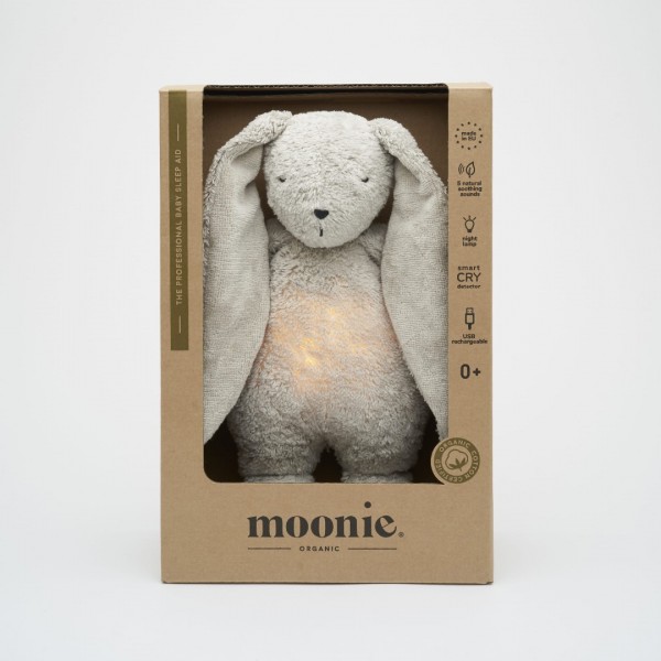 Музичний органічний зайчик Moonie з нічником Grey