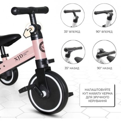 Дитячий триколісний біговел-трансформер Poppet 3 в 1, чорно-рожевий 