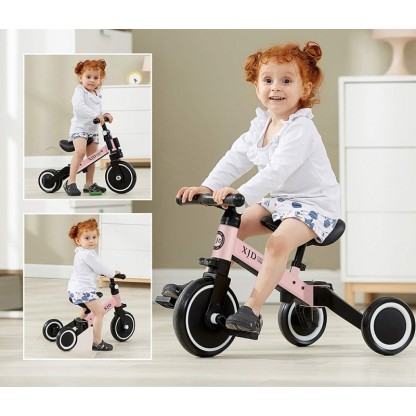 Дитячий триколісний біговел-трансформер Poppet 3 в 1, чорно-рожевий 