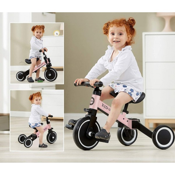 Дитячий триколісний біговел-трансформер Poppet 3 в 1, чорно-рожевий 