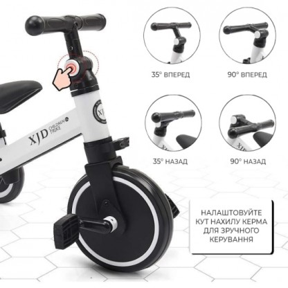 Дитячий триколісний біговел-трансформер Poppet  3 в 1, чорно-білий