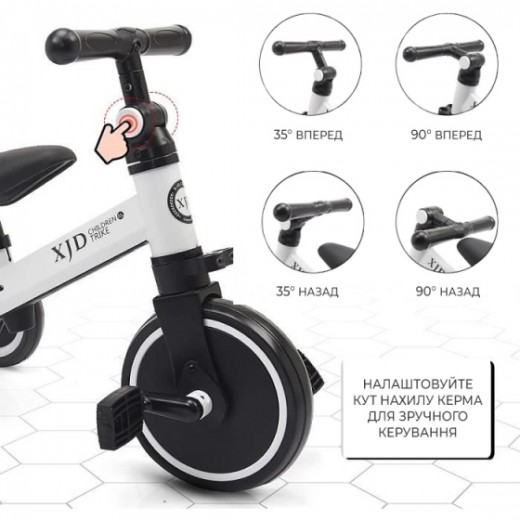 Детский трёхколёсный беговел-трансформер Poppet 3 в 1, чёрно-белый