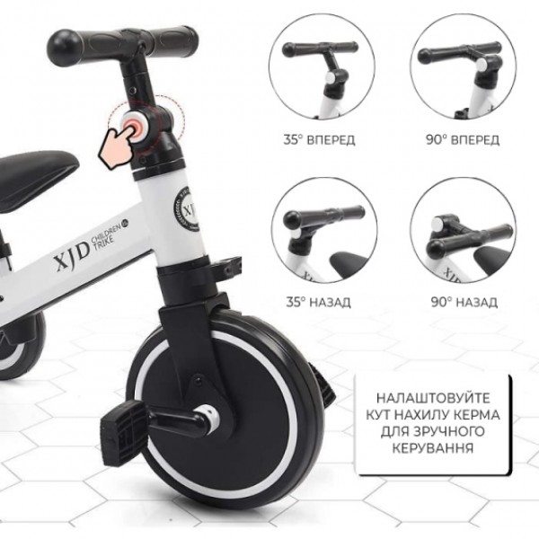 Дитячий триколісний біговел-трансформер Poppet  3 в 1, чорно-білий