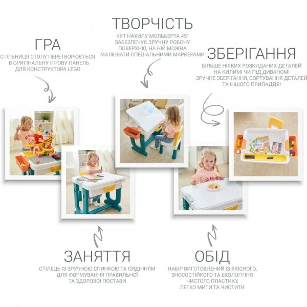 Детский многофункциональный столик со стулом Poppet "Трансформер Нью-Джерси 6 в 1"