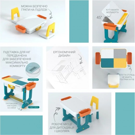 Дитячий багатофункціональний столик зі стільцем Poppet "Трансформер Нью-Джерсі 6 в 1" 