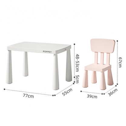 Купити дитячий столик і два стільці POPPET Mammut White Baby Pink в Україні. Регулювання висоти, висувний пенал, навантаження до 100 кг. Для дому та вулиці. Для дітей 1–6 років.