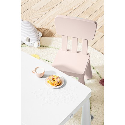 Купити дитячий столик і два стільці POPPET Mammut White Baby Pink в Україні. Регулювання висоти, висувний пенал, навантаження до 100 кг. Для дому та вулиці. Для дітей 1–6 років.