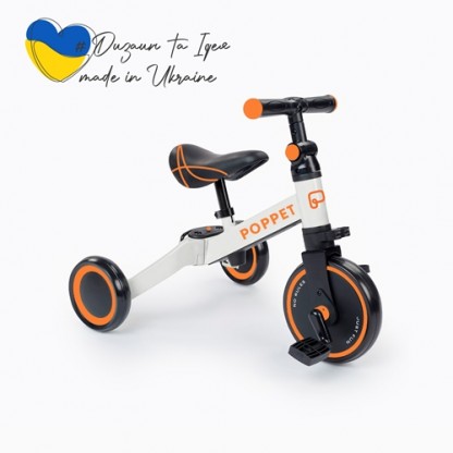 Дитячий триколісний біговел-трансформер POPPET 3 в 1,  біло-помаранчевий