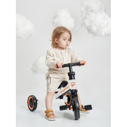 Дитячий триколісний біговел-трансформер POPPET 3 в 1,  біло-помаранчевий