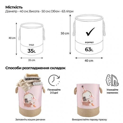 Кошик для зберігання іграшок Poppet "Зайченятко", 40х50 см