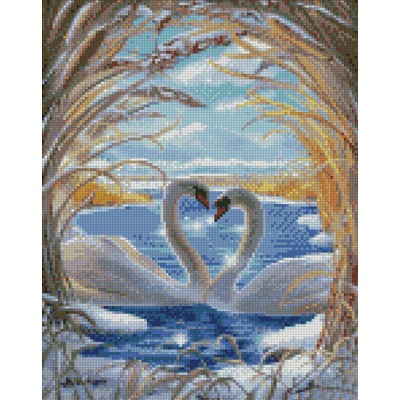 Алмазна мозаїка Strateg ПРЕМІУМ Кохання лебедів розміром 30х40 см (KB026)