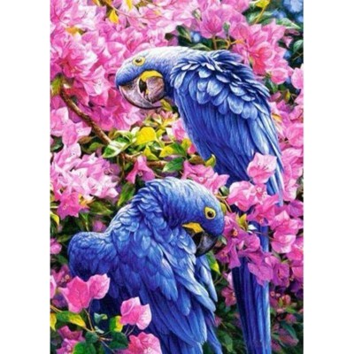 Алмазна мозаїка Strateg ПРЕМІУМ Пара папуг у квітах без підрамника розміром 30х40 см (GD74839)