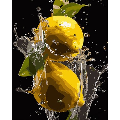 Картина за номерами Strateg ПРЕМІУМ Яскраві лимони на чорному фоні 40х50 см (AH1008)