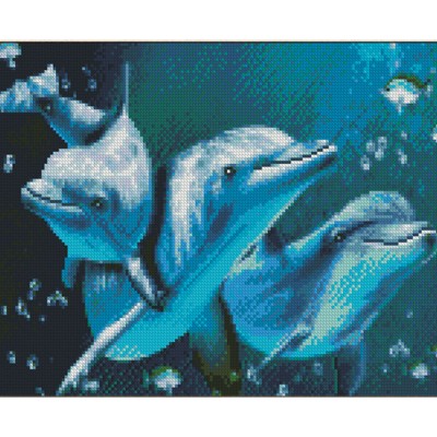 Алмазна мозаїка Strateg ПРЕМІУМ Дружелюбні дельфіни розміром 30х40 см (KB035)