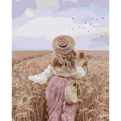 Картина за номерами Strateg ПРЕМІУМ Дівчина в полі з лаком розміром 40х50 см SY6119