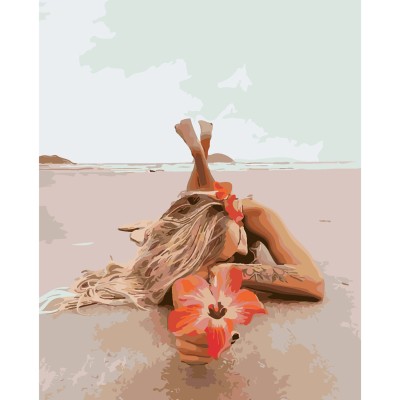 Картина за номерами Strateg ПРЕМІУМ Релакс на пляжі з лаком розміром 40х50 см SY6308