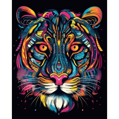 Картина за номерами Strateg ПРЕМІУМ Фантастичний тигр на чорному фоні розміром 40х40 см (AV4040-13)