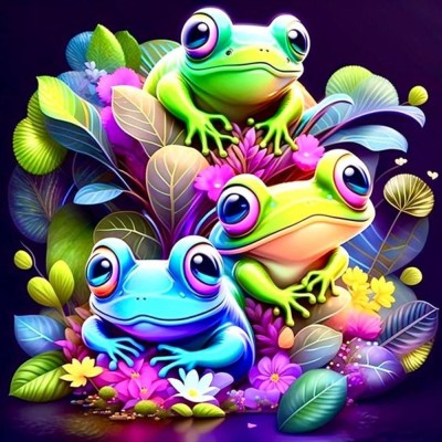 Картина за номерами Strateg ПРЕМІУМ Різнобарвні жабенята на чорному фоні розміром 40х40 см (AV4040-3)
